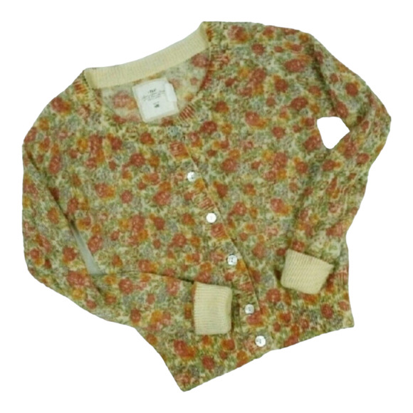 H&M Retro Floral Pastel Cardigan Juniors Sz L Button Down Sweater Cozy Cottage - Picture 1 of 7